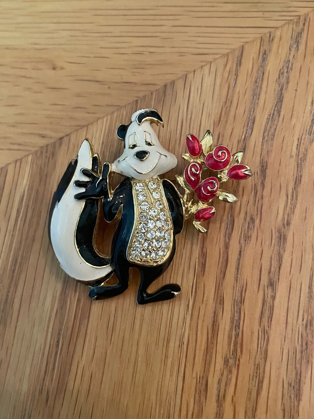 Vintage Looney Tunes Pepe Le Pew Jeweled Rose Brooch